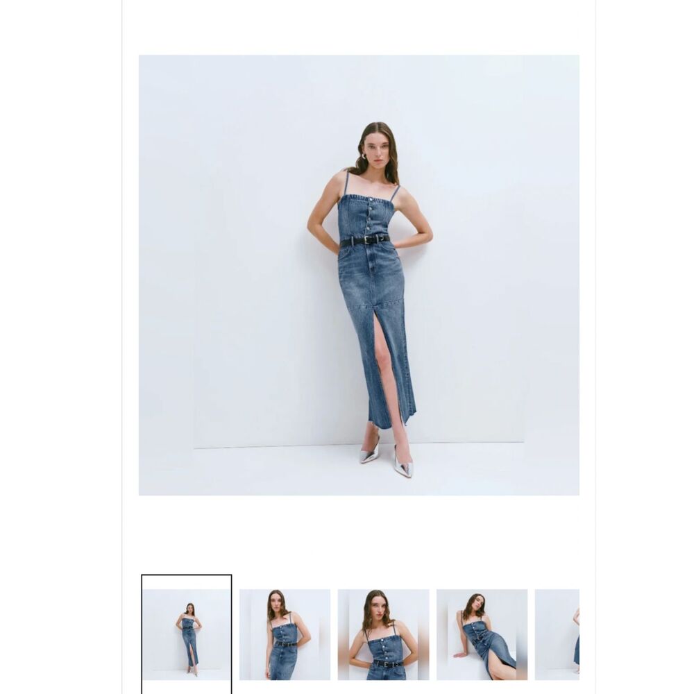 Reformation denim maxi dress with button-front detail and front slit – Size 2